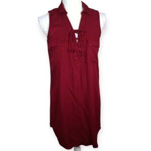 SO BURGUNDY COLLARD LACE UP SLEEVELESS SHIRT DRESS SZ.XS EUC.